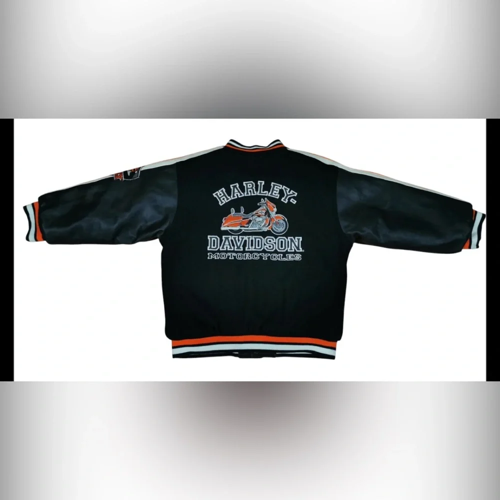 EUC Harley Davidson Children Bomber College Reversible Jacket Motor Cycle SZ 7